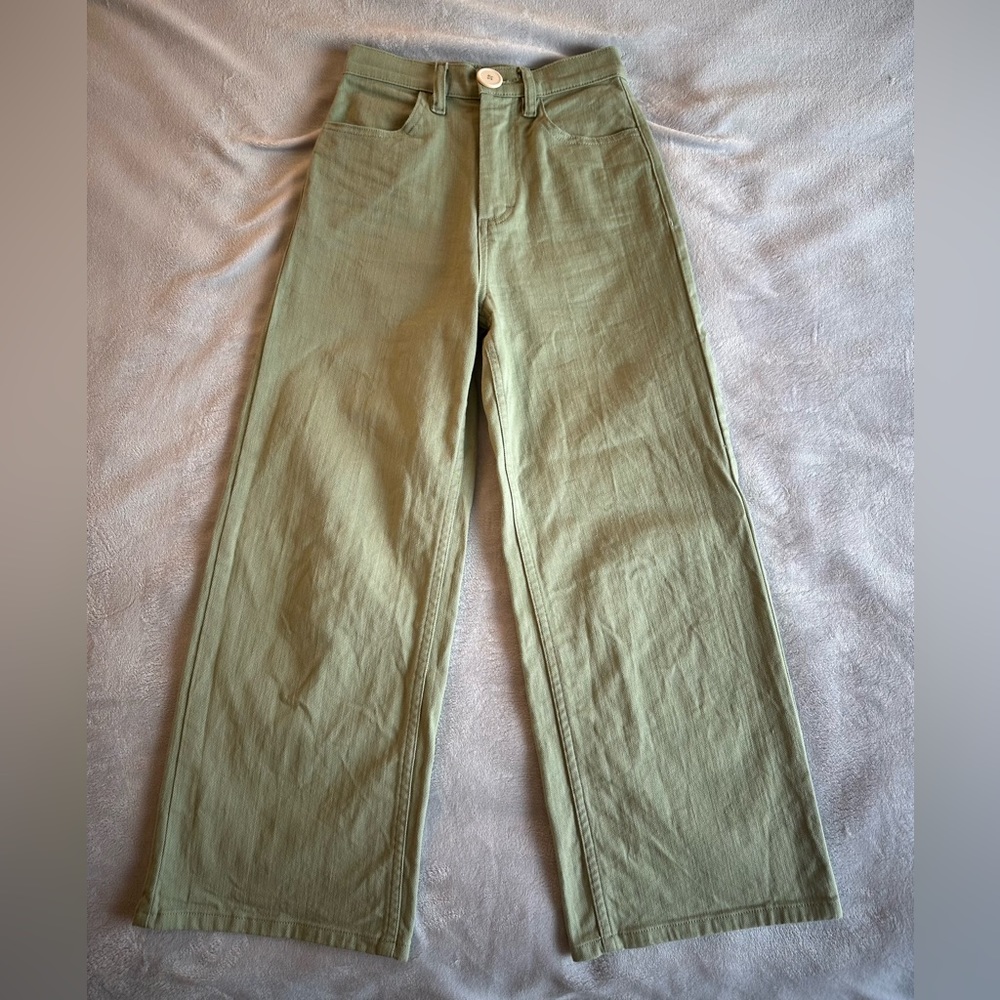 Whimsy + Row Green Wide Leg Pants Relaxed Fit